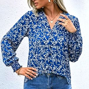 Medium high low hem button front bell sleeve